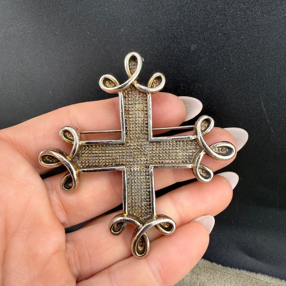 Vintage Benedikt NY Pocket Watch Brooch Maltese Cross Gold Tone Signed